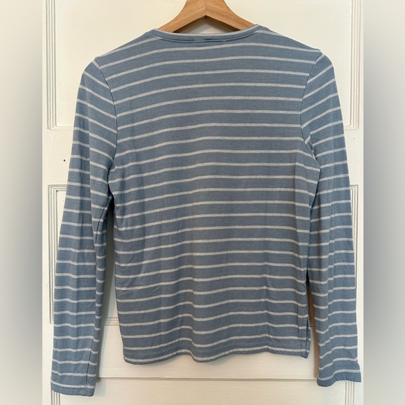 Marine Layer Double Knit Henley Long Sleeve Top in Light Blue/White Stripe Small - Picture 12 of 13